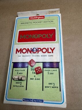 Vintage British Travel Monopoly Magnetic Pocket Edition - Green & Red